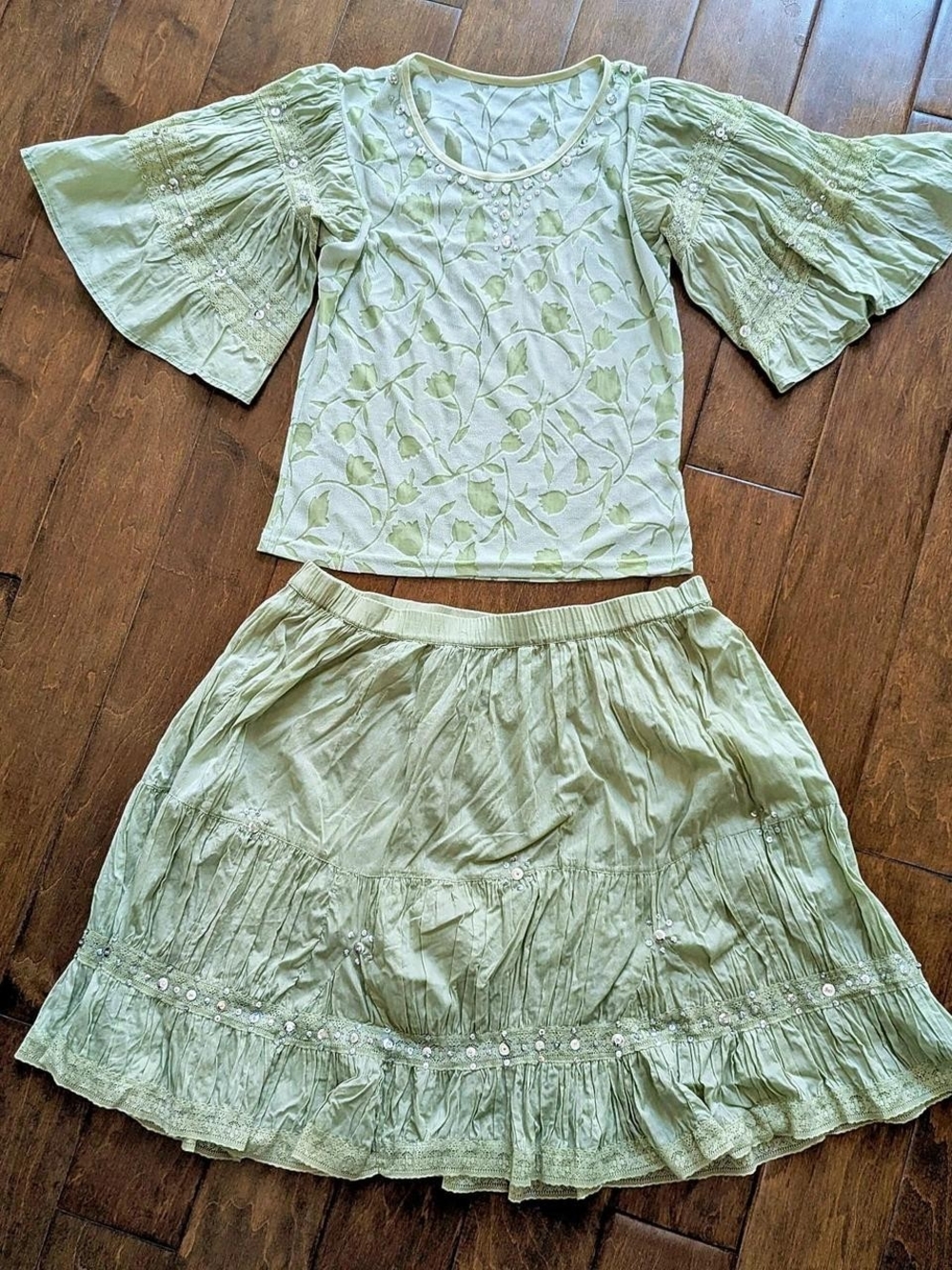 Vintage Light Green Two-Piece Dress Set